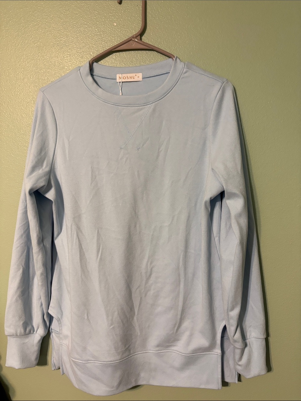 Light Blue Crewneck Sweatshirt - Women's Casual Pullover